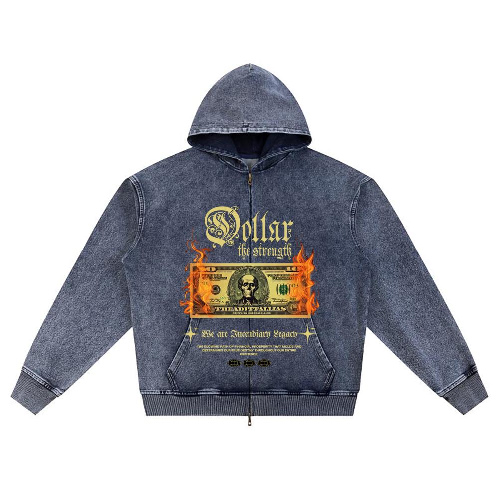 

DTG print Knitted Denim Zip-Up Hoodie Dollar Brother Print Zipper Hoodies XL темно-синий