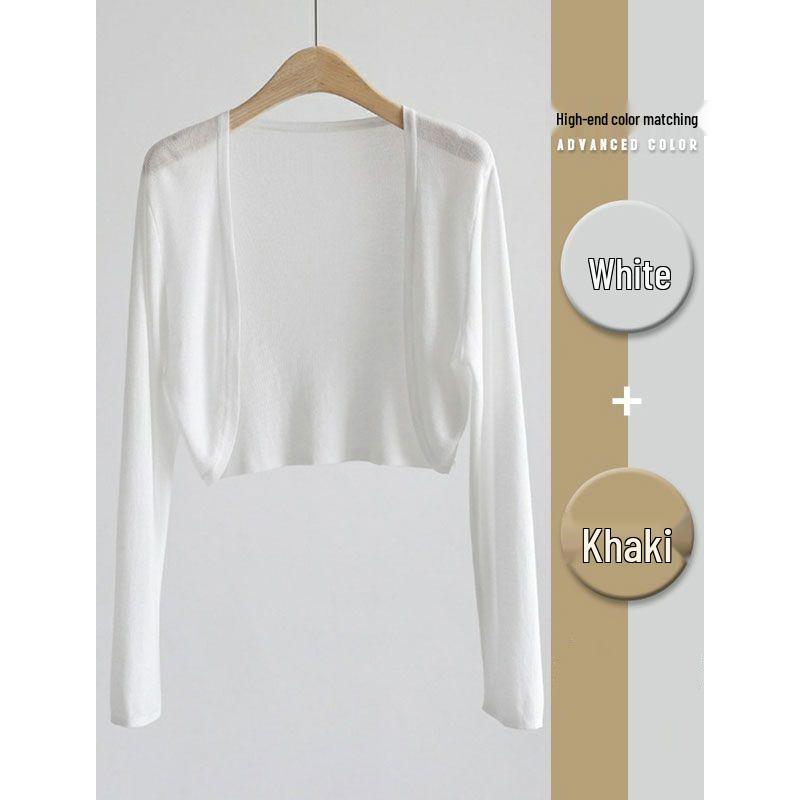 Women's Ice Silk Sunscreen Cardigan and Camisole Dress Set - Long Sleeve, Lightweight Shawl, Thin Knit Cover-up.