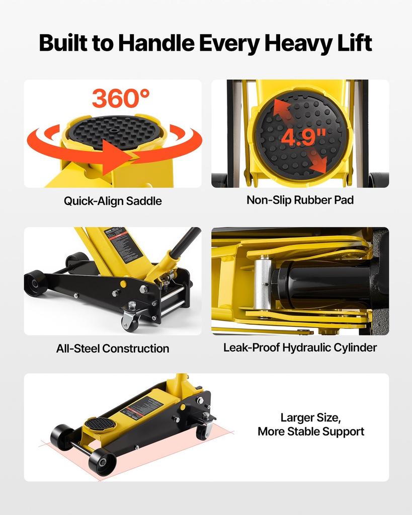 Low Profile Floor Jack, 3 Ton Capacity, Steel Racing Floor Jack with Single Piston Quick Lift Pump, Hydraulic Trolley Car Lift for Sports Cars,