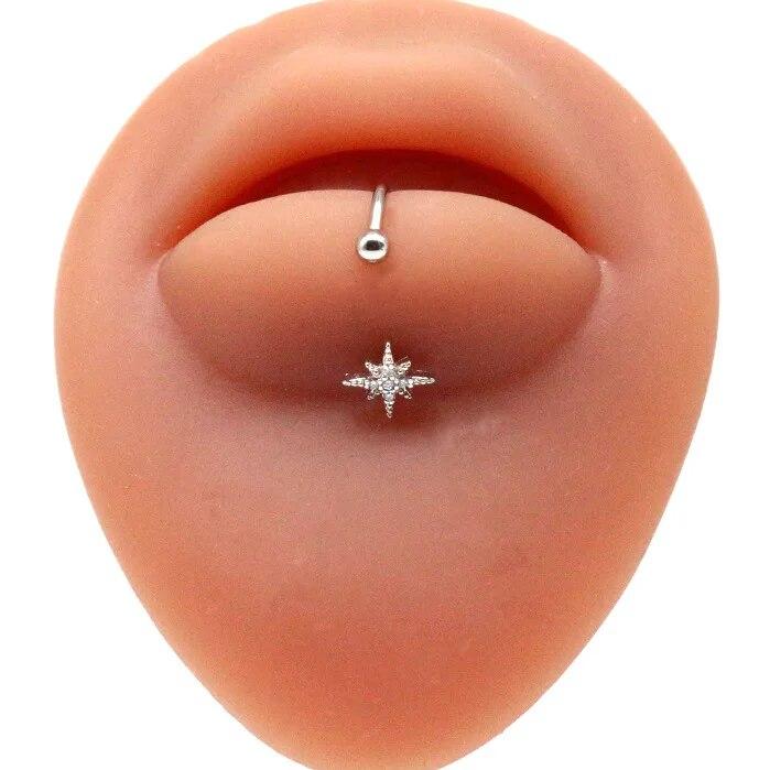 Anello per labbra per occhi alla moda, piercing per labbra in acciaio inossidabile, anelli per labret, piercing per setto per unghie a forma di cuore, farfalla, luna, loto