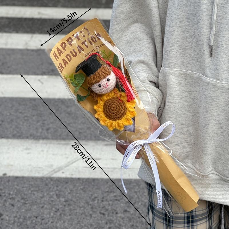 Knitted Crochet Flowers Bouquet Mother'S Day Gifts Artificial Graduation Bouquet With Gifts Bag Party Wedding Decor