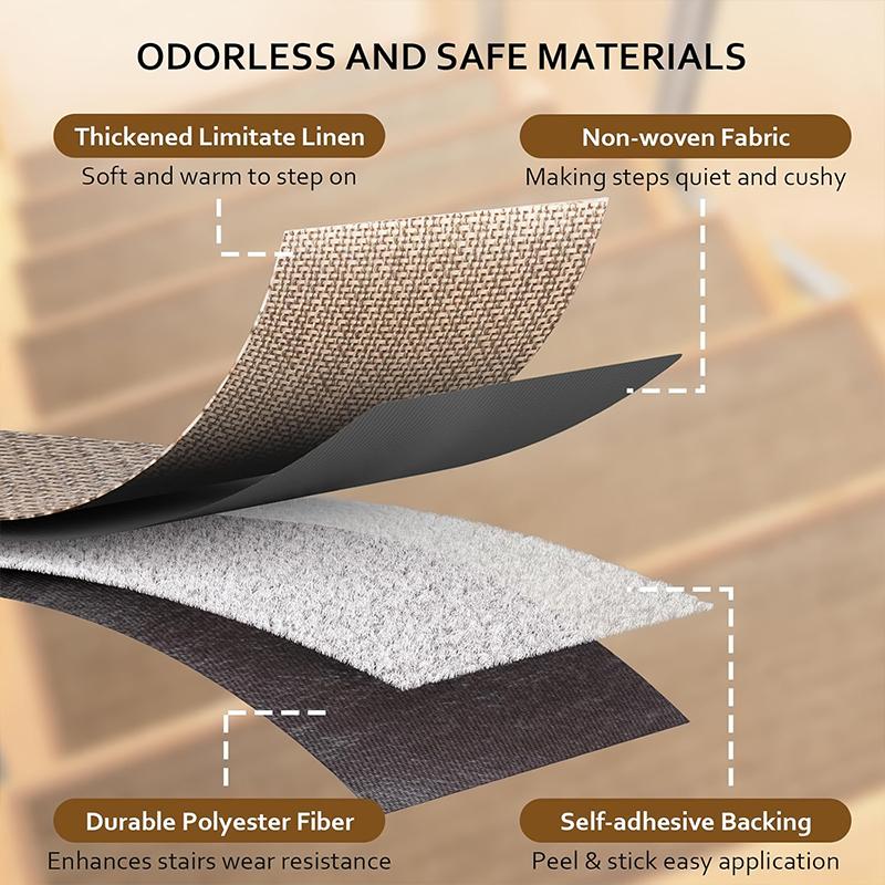 1PC/15PC Anti Moving Staircase Covers Slip Resistant Linen Self Adhesive Stair Mats for Elders and Pets 4 Colors