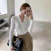 Spicy Girl Slimming V-Neck Long Sleeve Top for Women - 2025 Autumn/Winter Collection.