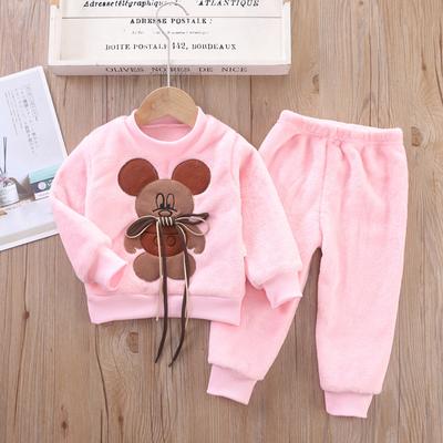 Kinder Herbstkleidung Baby Pyjamas Mädchen Kleidung Jungen Anzüge Flanell Pyjama Set Weich Rosa Niedlich