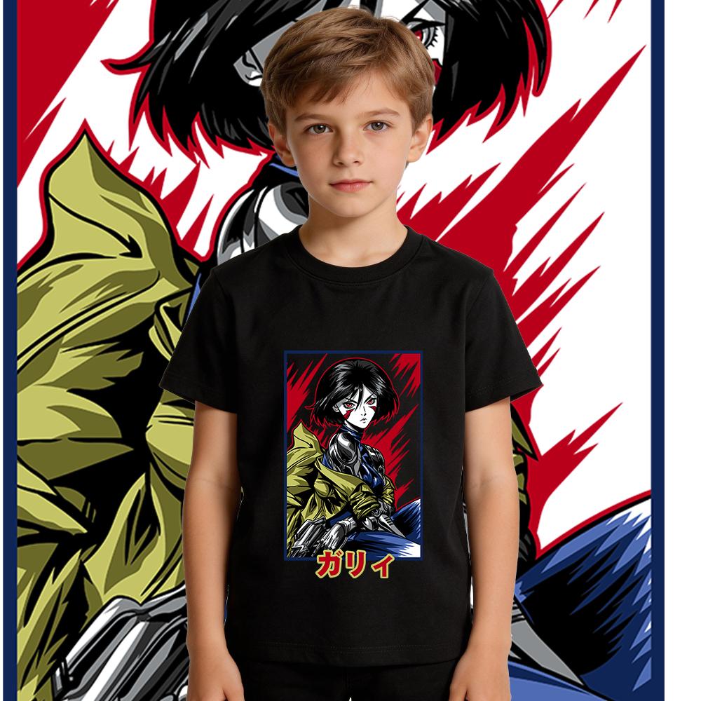 Boys Girls Cotton T Shirt Alita Battle Angel Anime Print Kids Casual Short Sleeve Top Soft Breathable Summer Clothing
