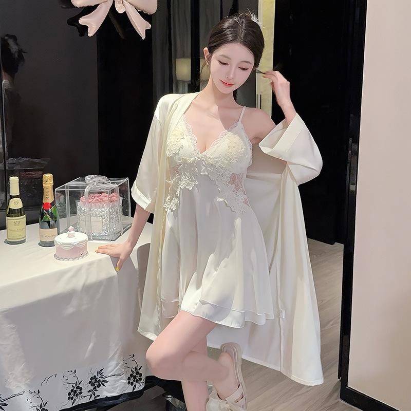 Women's Ice Silk Lace Camisole Nightgown Set: Sexy Spring/Autumn Pajamas & Homewear