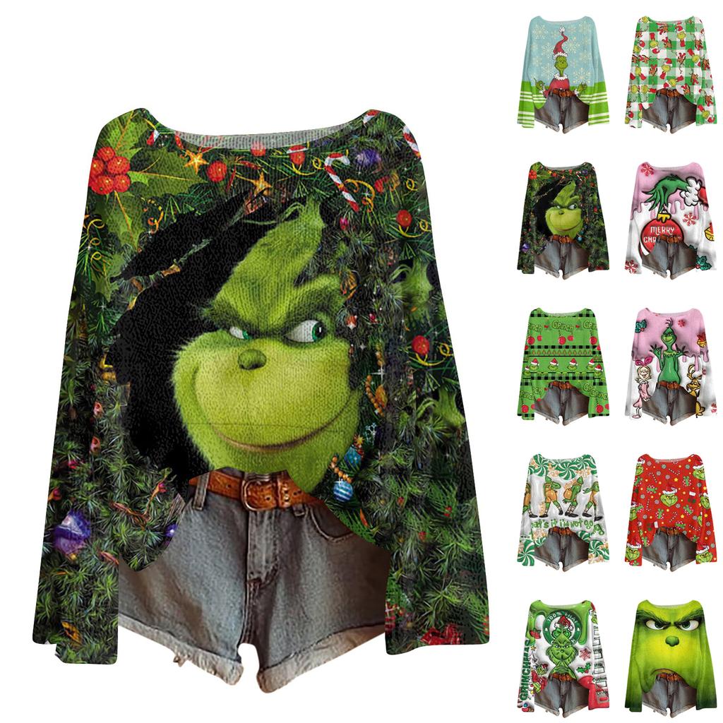 Julegensere for kvinner Strikkegenser Søt skjorte Høst Rund hals Genser Topper