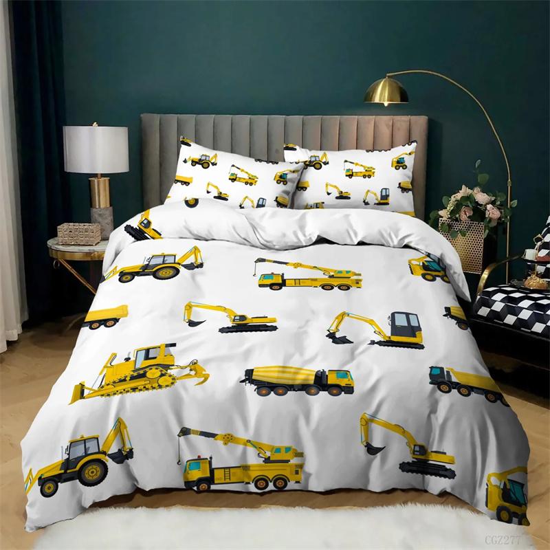 Kids Excavator Tractor Truck for Children Boys Girls Bedroom Decor Construction Vehicle Cartoon Duvet Cover Crane Quilt Cover