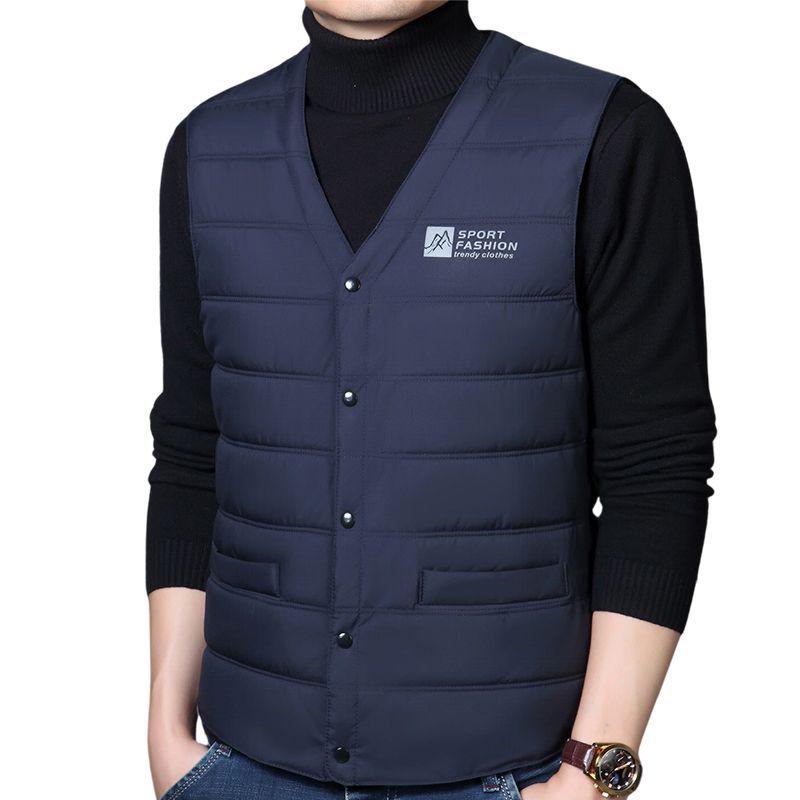 Men's Full Cotton Short Vest - Autumn/Winter Warm, Loose Fit, Plus Size, Casual Dad Style Gilet