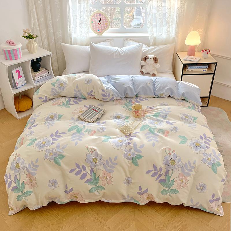 1pc 100% Cotton Floral Duvet Cover Soft Skin-Friendly King Size Comforter Cover with Zipper Spring Summer Breathable Quilt Cover