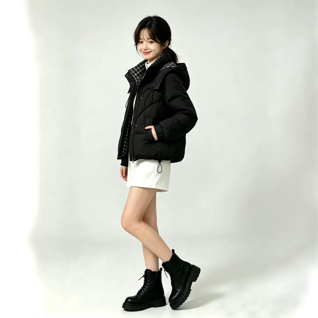 Plaid contrasting cotton clothes women's winter new loose college style hooded warm thickened fashion coat
