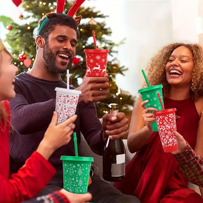 5Pack 24oz Christmas Plastic Cup with Lids Straws Reusable Christmas Juice Coffee Drinking Cups 2026 New Year Gifts Xmas Navidad