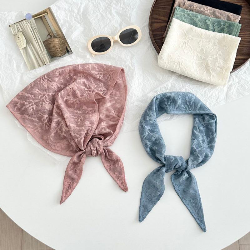 Silk scarf new double-sided pattern texture cotton and linen neck protection small scarf headband headband triangular scarf waist tie