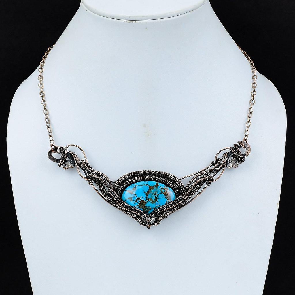 Tibetan Turquoise Necklace Copper Wire Wrapped Necklace Gemstone Copper Jewelry Adjustable Chain  Necklace Handmade Necklace Gift For Women