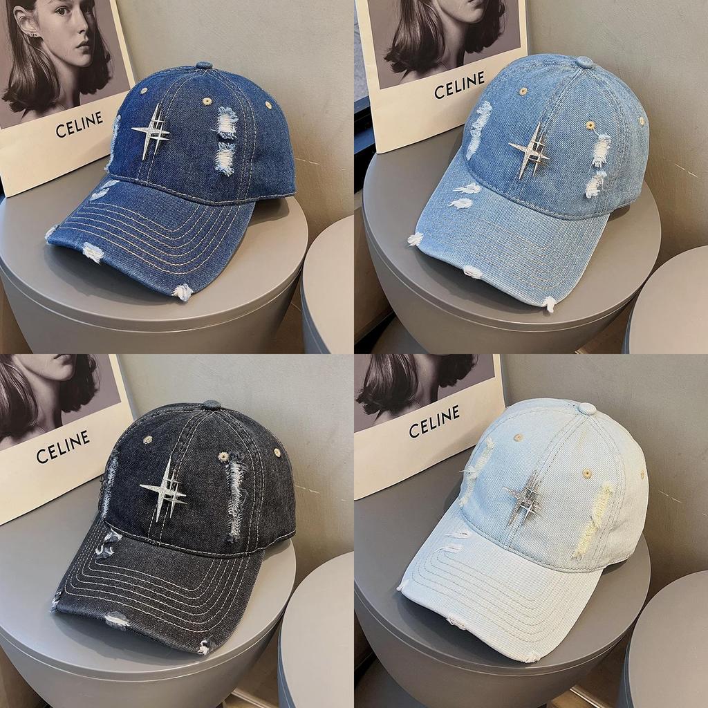 Vintage Denim Baseball Cap For Women Men With Star Water Dazzle Embellishments And Curved Brim For Casual Style
