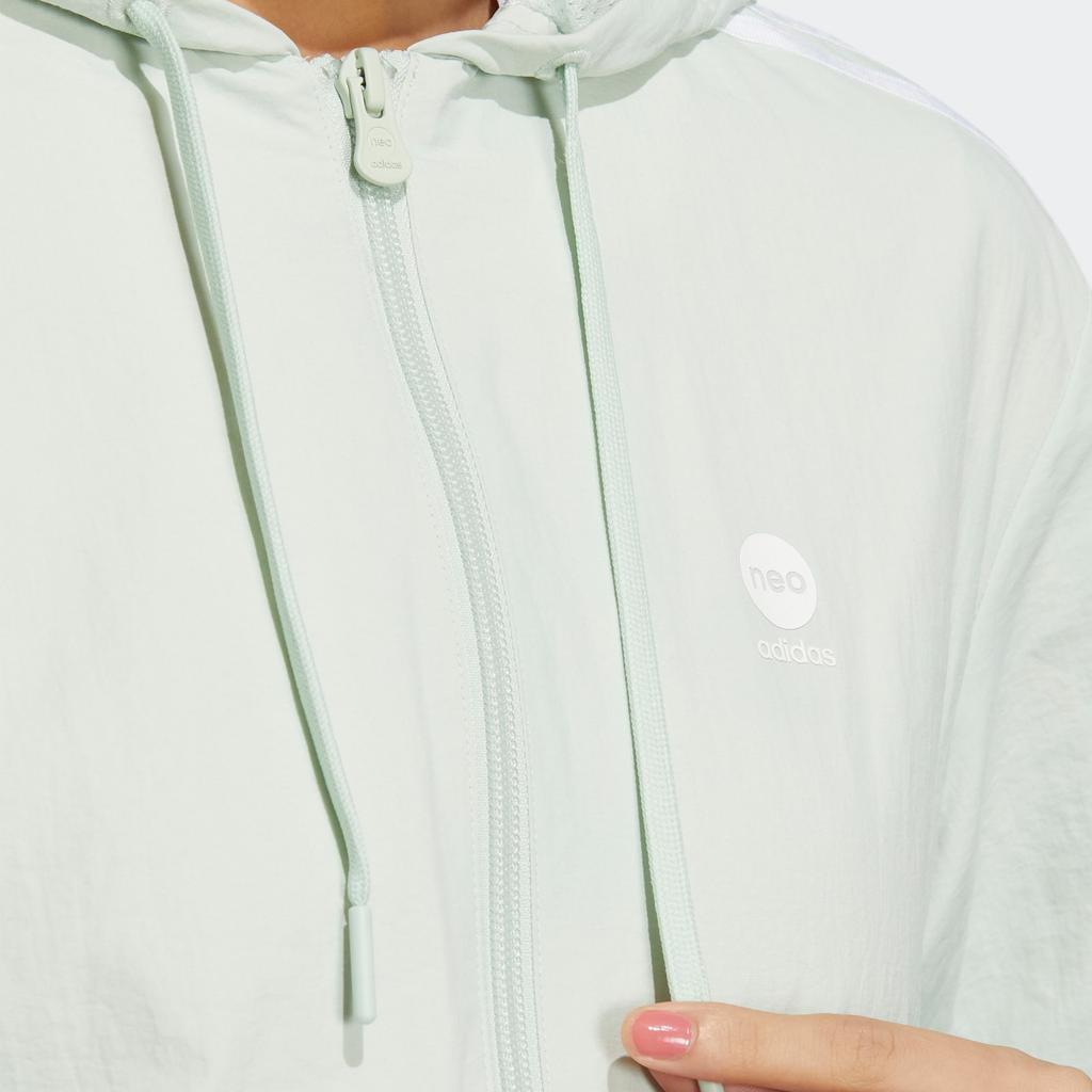 Adidas Neo Essential Woven Jacket With Printed Logo And Zip Hood Women Jackets Green HM2000