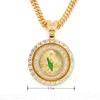 14K Gold-Plated St. Jude Virgin Mary Coin Pendant Necklace with Rotating Wheel Hip-Hop Style Cuban Chain Zircon