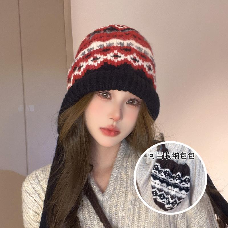 Balaclafa Hat for Women's Winter Warmth Lei Feng Hat Ear Protection Knitted Bag Pullover Hat
