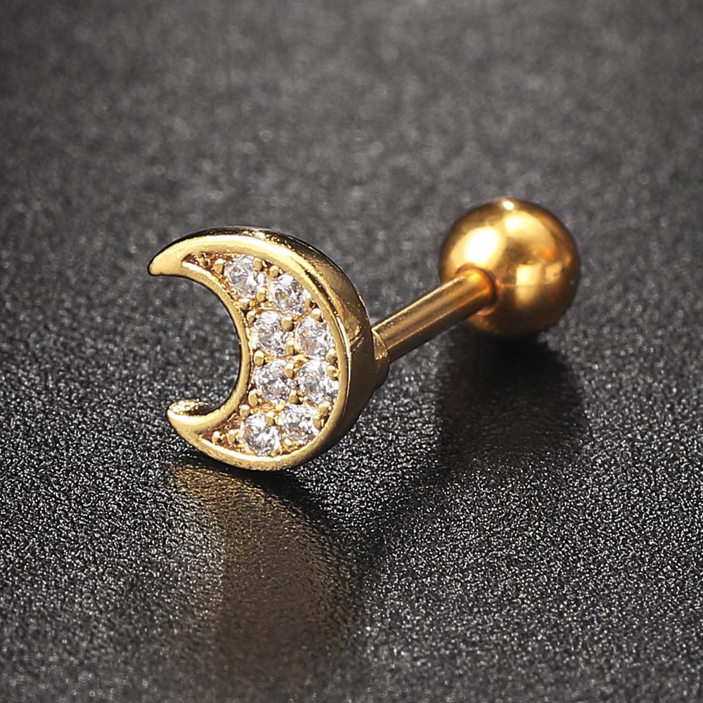 1 Stück Tragus Piercing Ohrringe Damen Kleiner Mond Zirkon Goldfarbe Zierlich Knorpel Ohr Septum Ohrläppchen Helix Körperschmuck Geschenke CC004