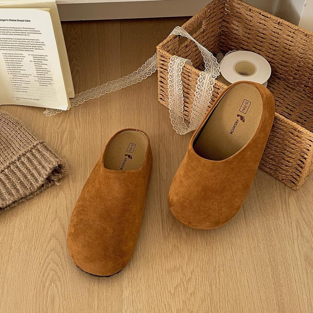 Popular Brown Retro Thick-bottomed Bag Head Dragging Women's Outer Wear 2025 New Autumn Skirt Non-slip Birken Half Slippers