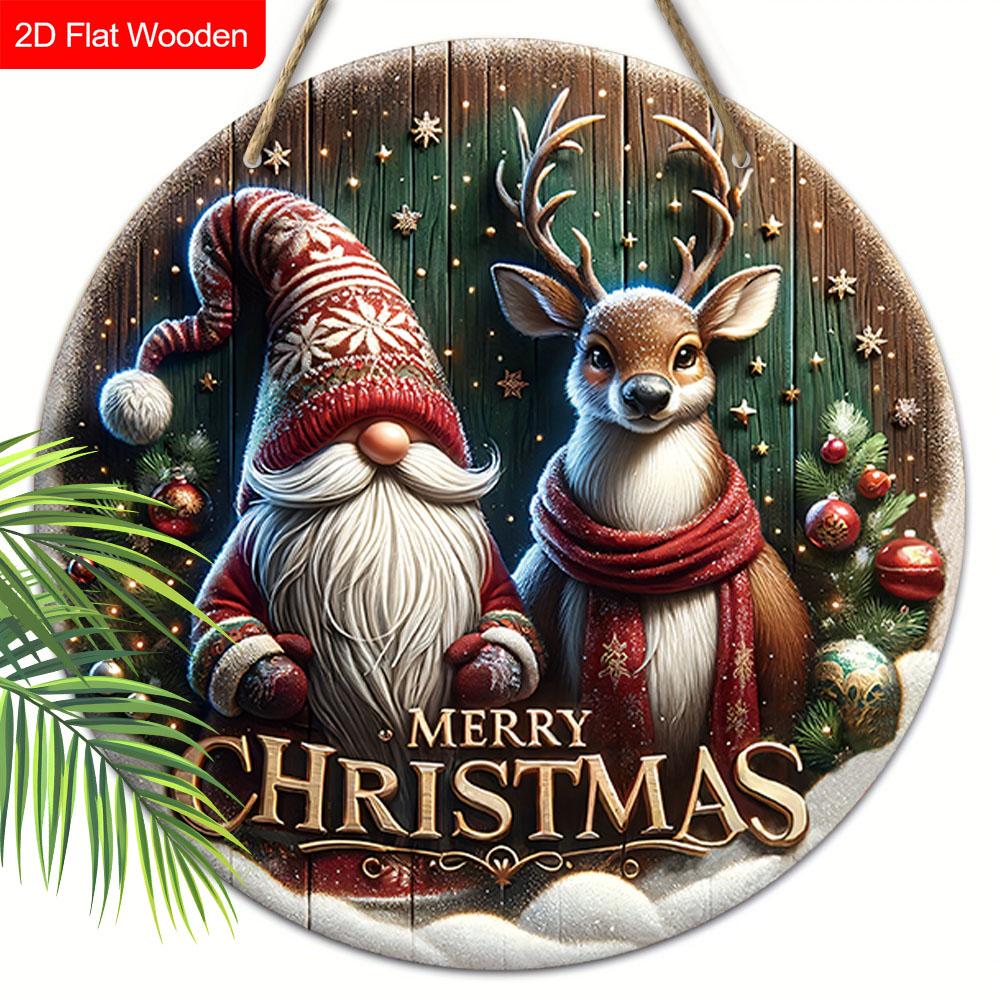 Christmas Wooden Sign Christmas Reindeer Dwarf Merry Christmas Wooden Wreath Sign Christmas Tree Decor Window Yard Indoor Room Decor Christmas Gift