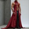 INCERUN Men Stand Neck Sleeveless High Low Splits Long Vest Cardigan Coats