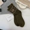 Women Retro Fair‑Isle Wool Socks,Autumn Winter Warm Snowflake Contrast Medium‑Tube Socks,Korean Boneless Versatile Cotton Socks