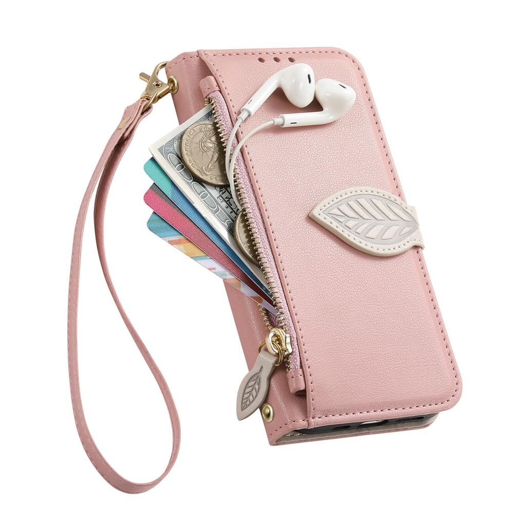 Wallet Flip Case for Infinix Note 50 30 Pro 30i 12 2023 with Card Slots,Leaf Design Cover, Detachable Wrist Strap