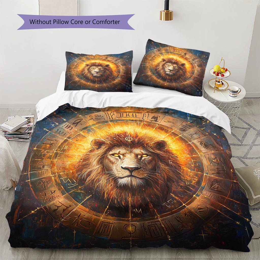 Lion Runes Pattern Bedding Quilt Set Home Decoration Gift (1 * duvet cover + 2 * pillowcase without core)