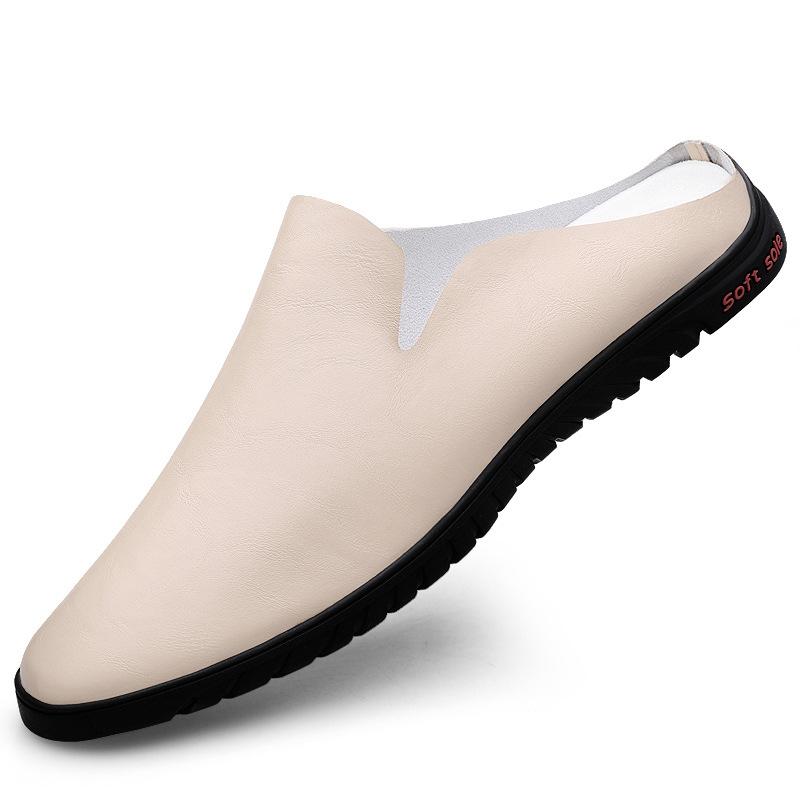 Men's Shoes 2025 Summer New Fashion Leather Surface Without Heel Half Slippers Men's Easy To Wear Lazy Shoes