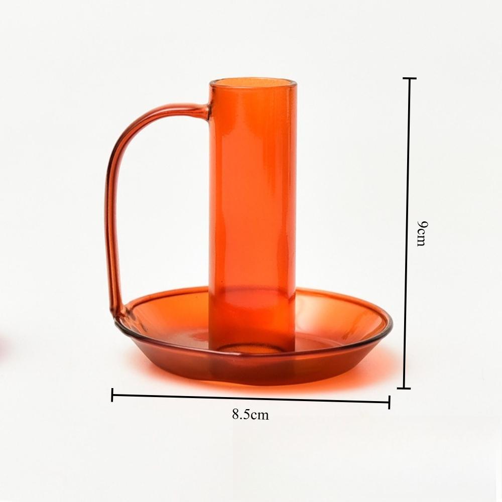 European-style Creative Colored Glass Candlestick Round with Handle Transparent Retro Home Candlestick Living Room Home Decor