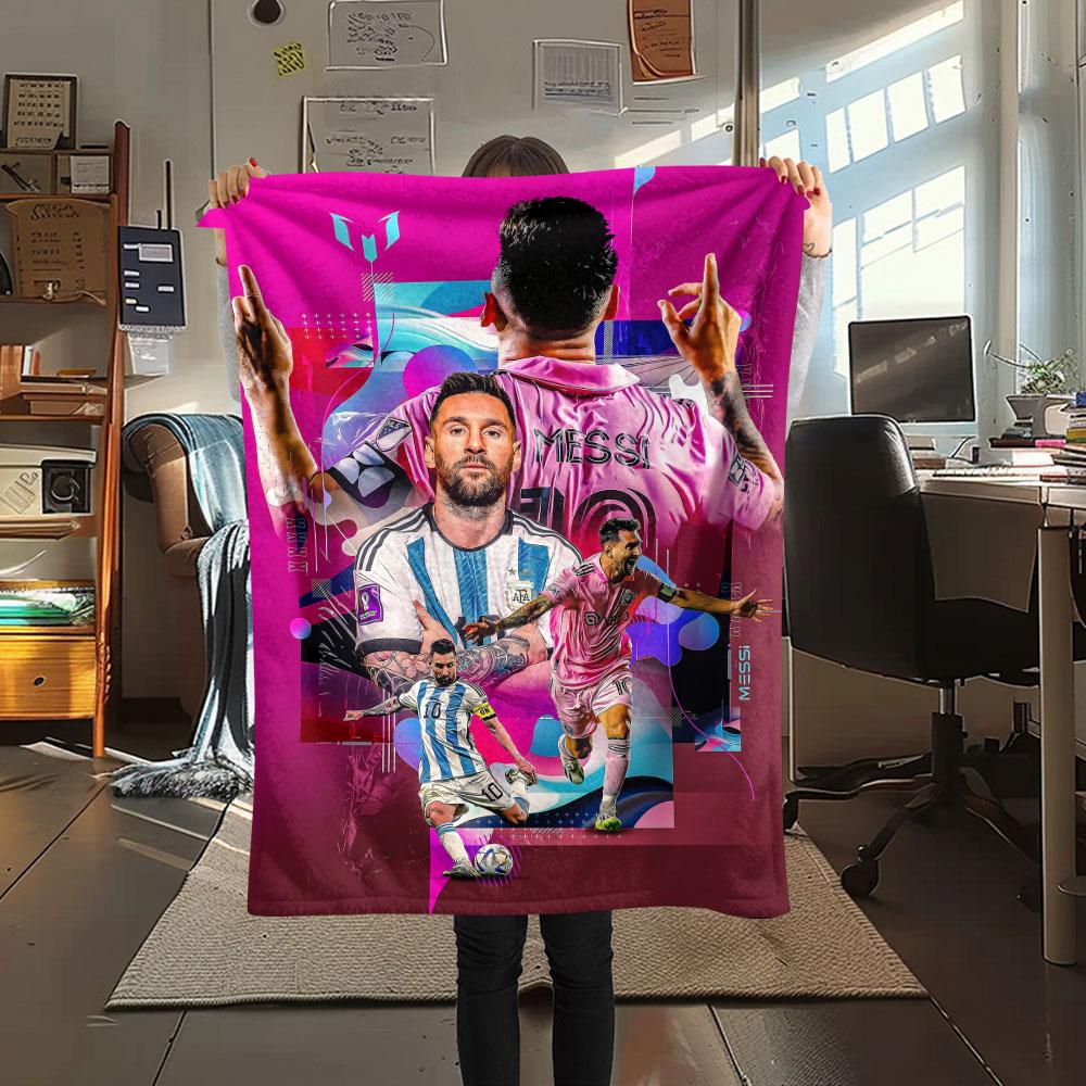 1PC Messi Patterned Flannel Blanket Suitable For All Seasons for Home Decor Warmth and Comfort Gifts Holiday Present