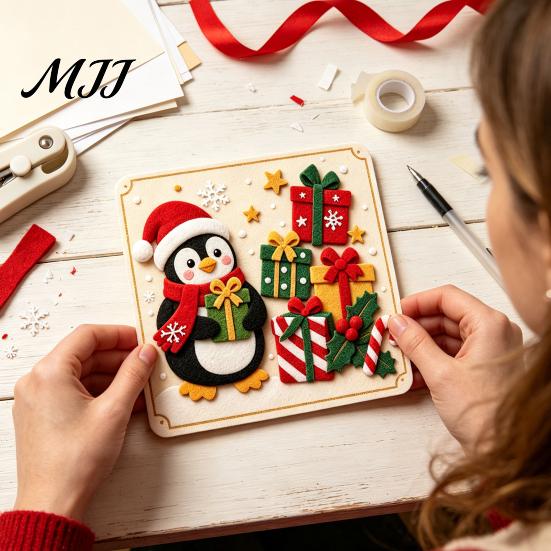 Indoor Outdoor DIY Decor Christmas Magic Felt Sticker Art Kit for Kids, 3D Layered Santa & Tree Custom Sculpting Set Craft Set, No Mess Peel