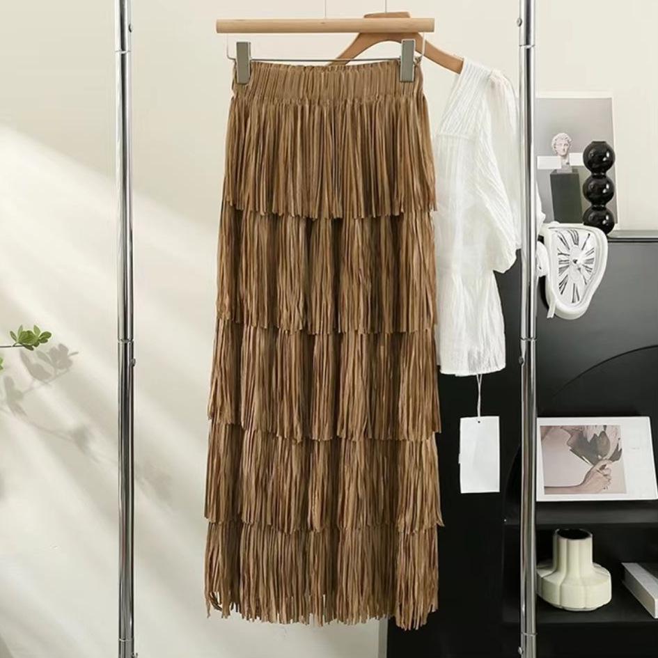 Women's High-End Pleated Fringe Skirt: New Summer Layered Cake Design, Slimming Hip-Hugging Fit