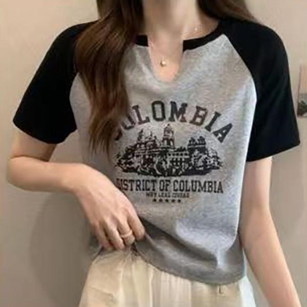 

Женский шикарный топ с V-образным вырезом и короткими рукавами – Стильная летняя футболка реглан XL серый