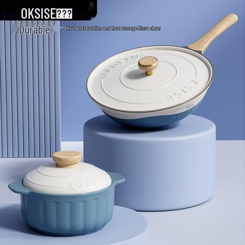KSISE 32cm Non-stick Wok & 3L Ceramic Casserole Set