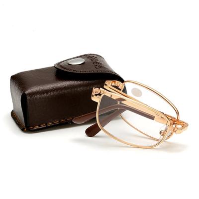 Folding Reading Glasses Portable Belt Box HD Optical Eyewear Women   Metal Oval Frame Presbyopia EyeGlasses +1.5 To +3.5