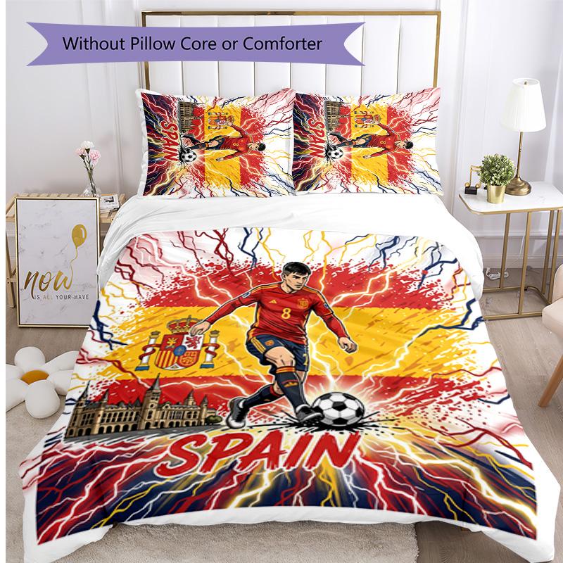 Spain Football Printed Bedding 3 Piece Set Cozy Breathable Bed Cover Set As Housewarming Holiday Gift