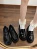 British college style black thick heel heightened platform small leather shoes women's summer new high heel loafers