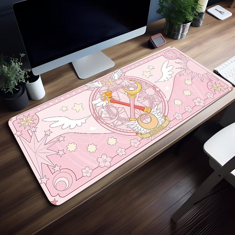Anime Cardcaptor Mauspads Groß Rutschfest Gaming Schreibtischmatte Laptop Tastaturablage Büro Student PC Rosa HD-Druck Schwarz