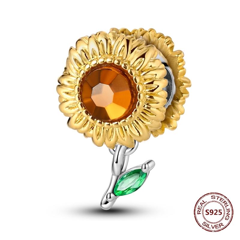 Copper Yellow Series Fashion Gold Sunflower Heart Charm Beads Fit Original Bracelet Party Diy Jewelry Gift
