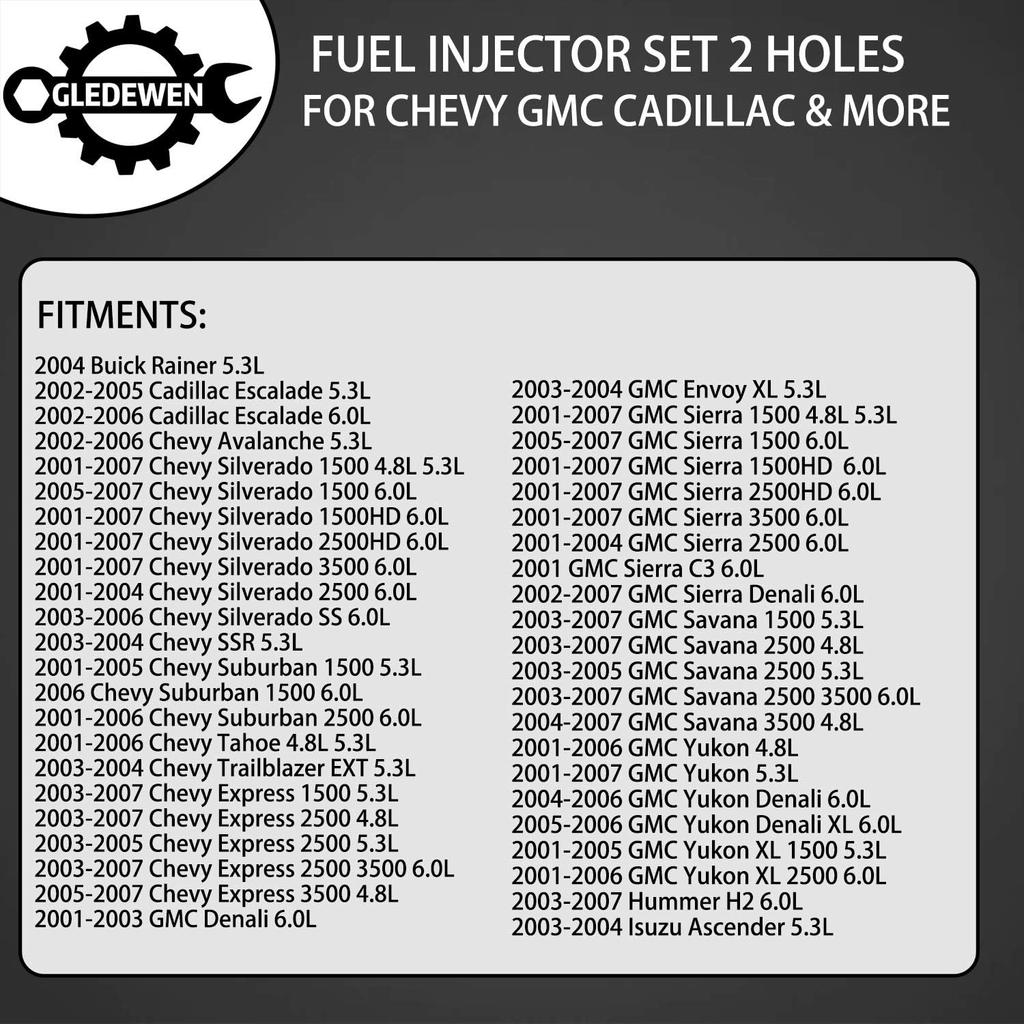 Fuel Injector 2 Holes 8Pcs | 4.8L 5.3L 6.0L Engine | For 2001-2007 Chevy Silverado Suburban Tahoe GMC Sierra Yukon Cadillac Escalade & More |