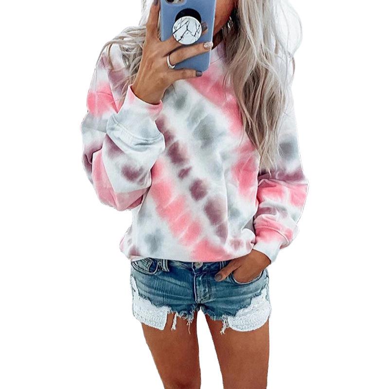 Autumn Tie-Dye Print Loose Plus Size Round Neck Casual Sweatshirt for Women