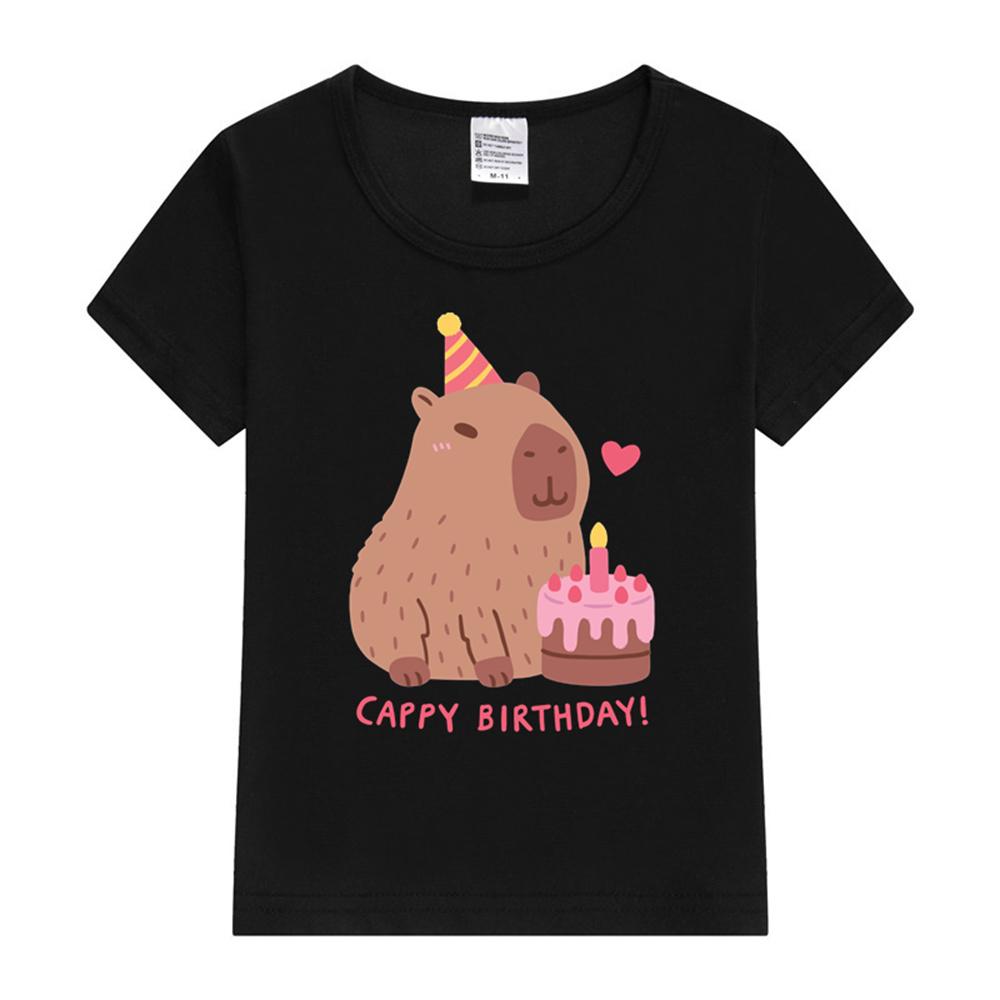 Cute Capybara And Cake Happy Cappy Birthday Kids TShirt Print Girls Clothes Child Tshirt White Short Sleeve Tee 112 Year