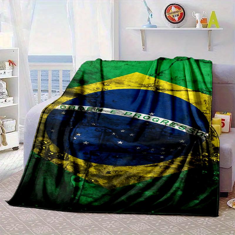 Brazilian Flag Artwork Blanket Flannel Blanket for Bed, Sofa, Camping, Hiking, Picnic Essentials, Gift for Family Fan Gifts