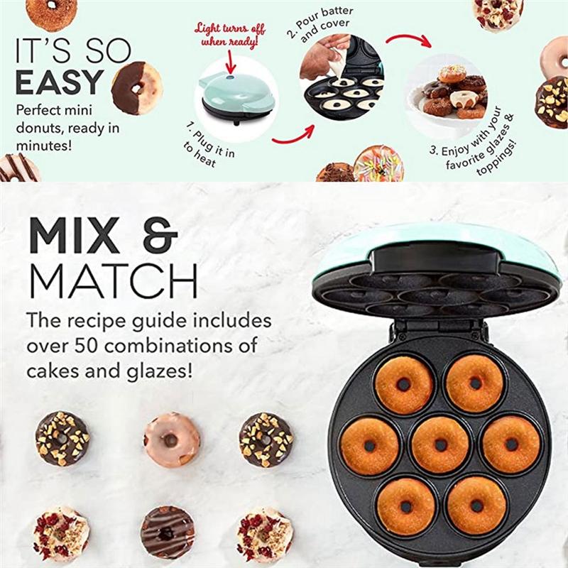 

ABWR-Electric Donut Maker Automatic Heating Egg Cake Bread Baking Machine 700W Kitchen Breakfast Makes 7 Donuts US Plug