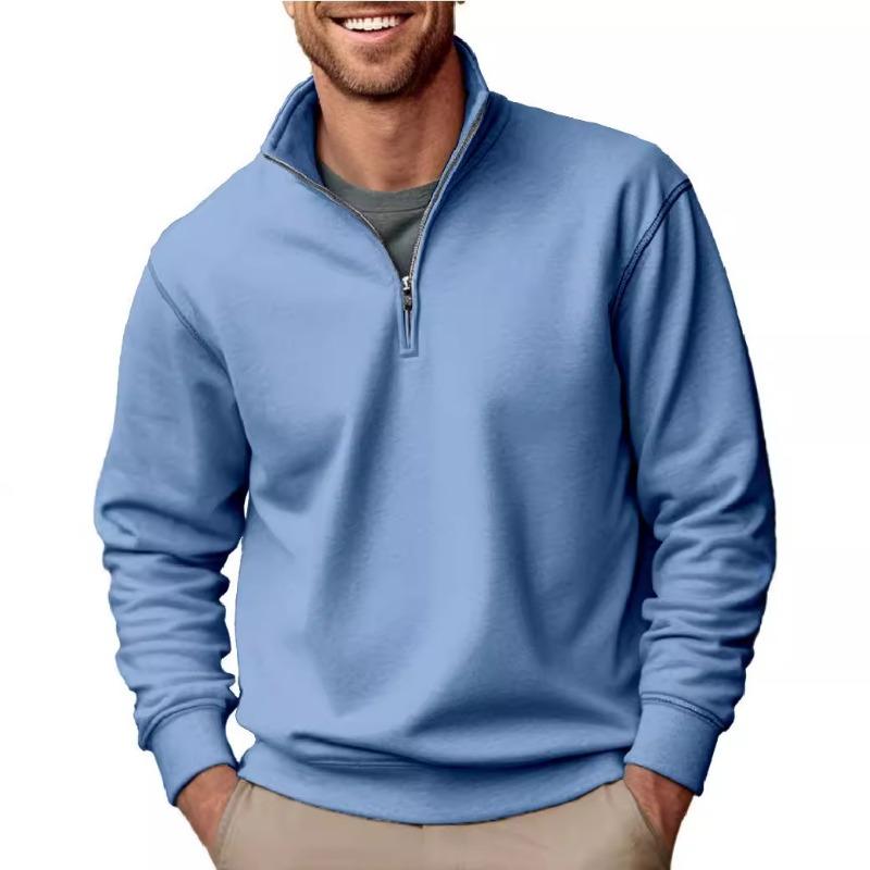 Autumn New Casual Fashion Men's Sweater Solid Color Versatile Stand-up Collar Zipper Top