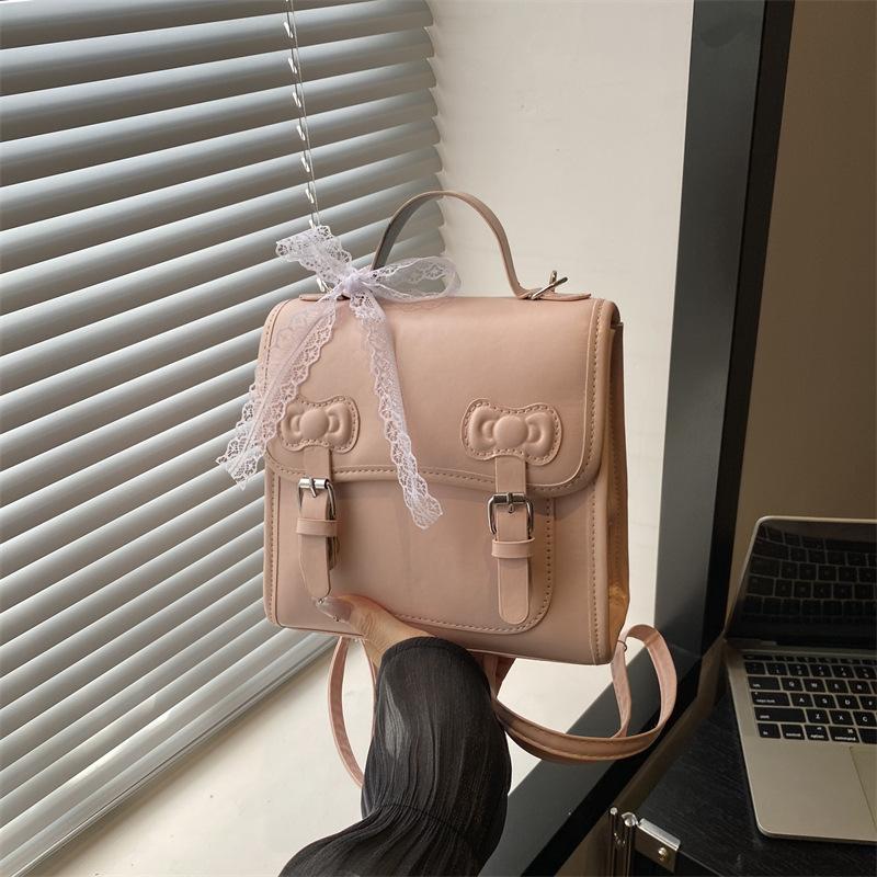 

Daily commute college style backpack summer fashion sweet bow versatile portable shoulder messenger bag розовый