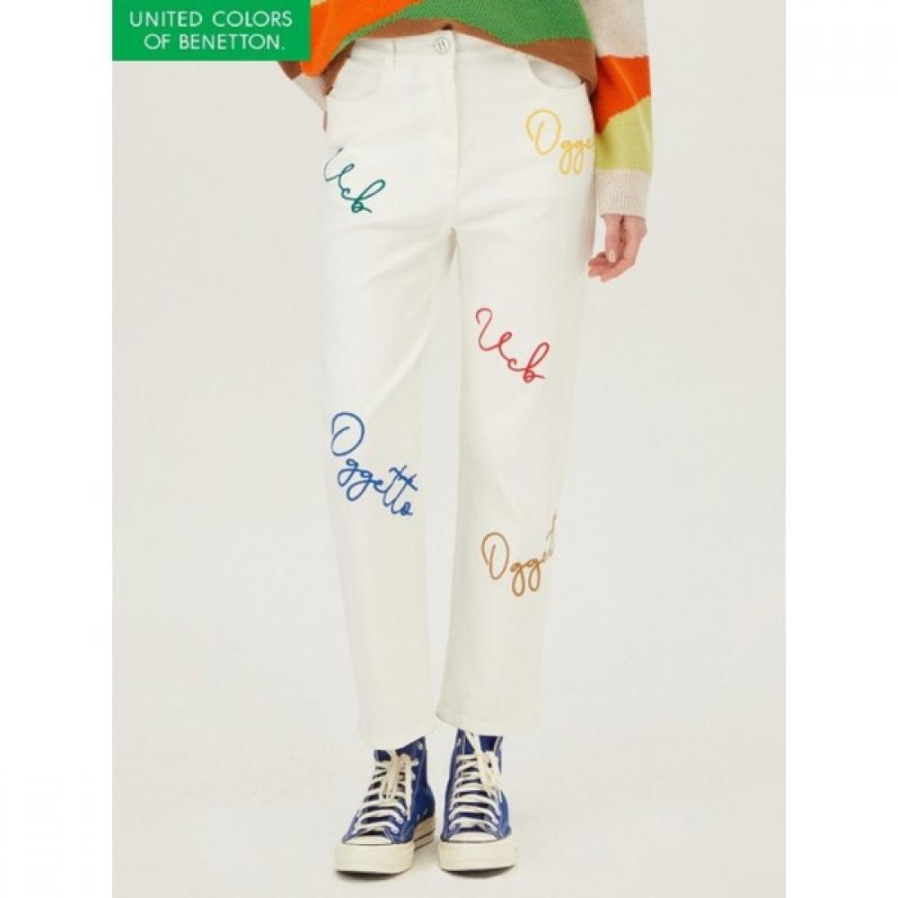 

[benetton] Banding Color Embroidered Baggy Denim Pants Badpa6511 WH/42