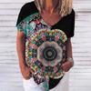 Summer T Shirt For Women 3d Fashion Geometric Print V Neck Short Sleeve Basic Tops Streetwear Casual Oversized Female Clothing